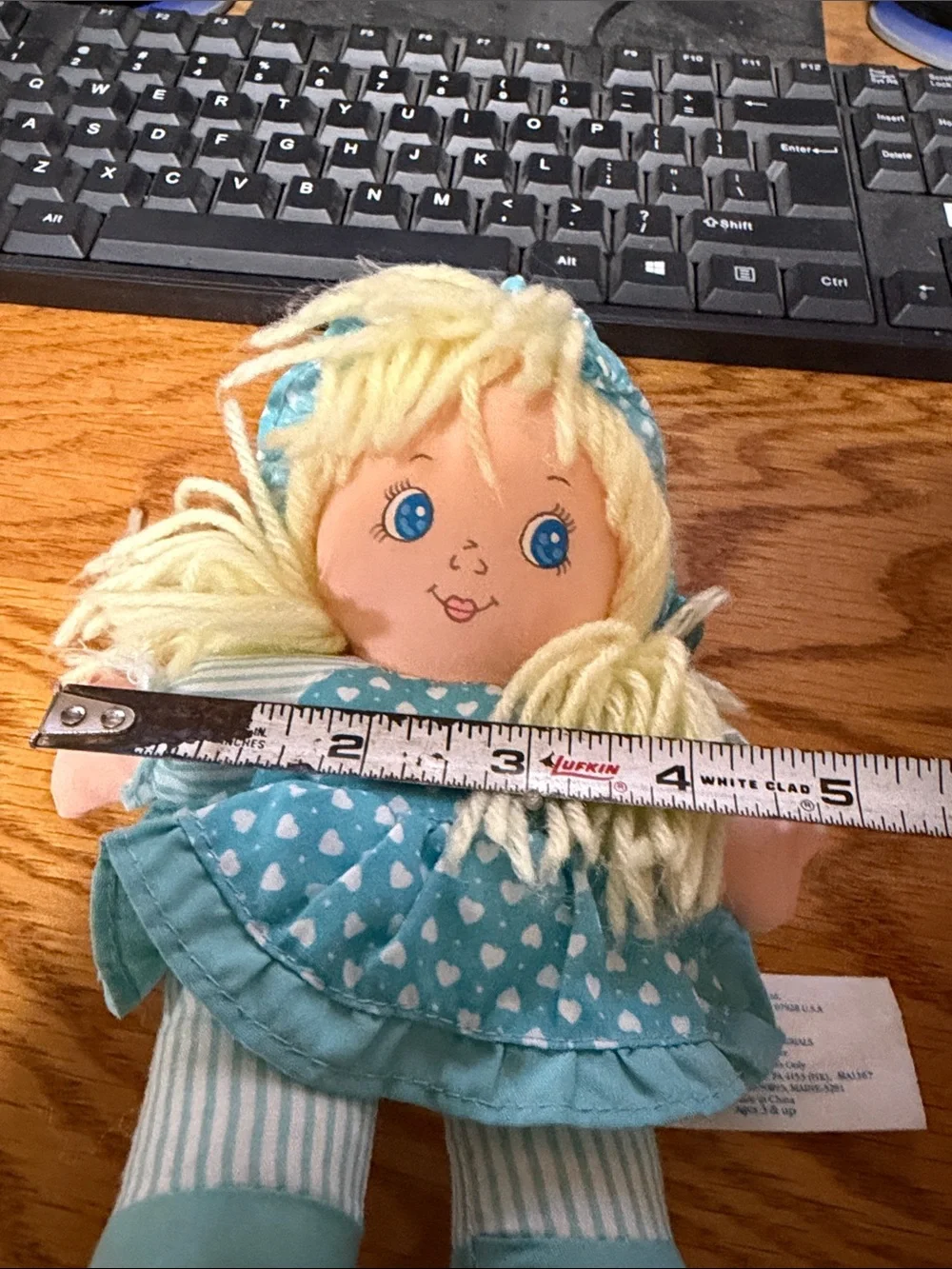 Blue Heart-Print Plush vintage  Rag Doll for Kids - Soft Cuddly Toy